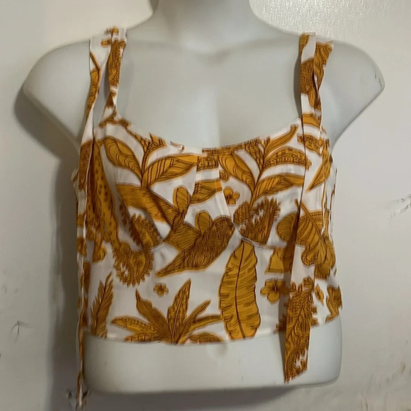 Cider boho tropical tiger gold white tie strap crop tank top 1XL smocked back - Picture 6 of 9